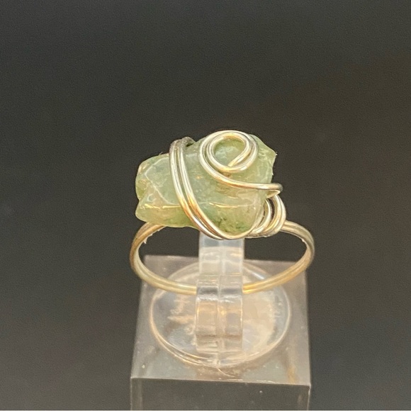 Silver Wire Wrapped Green Moss Agate Ring - Picture 4 of 4